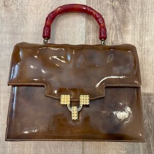 Vintage Nicholas Reich Purse Handbag Brown Patent Leather